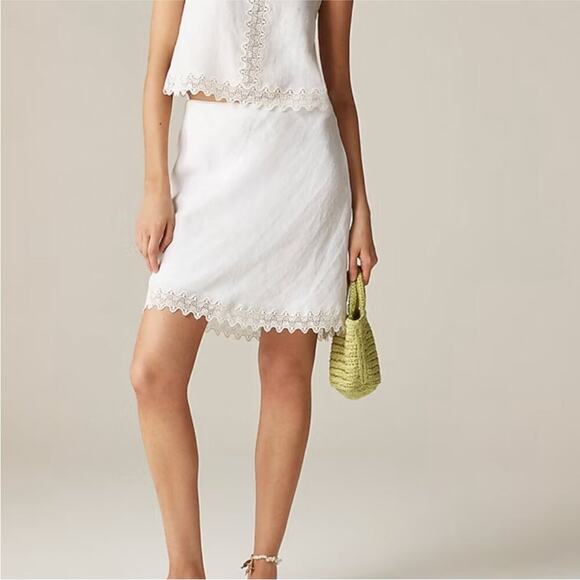 J. Crew Dresses & Skirts - NWT J CREW Gwen lace-trim slip skirt in linen in white Size XL